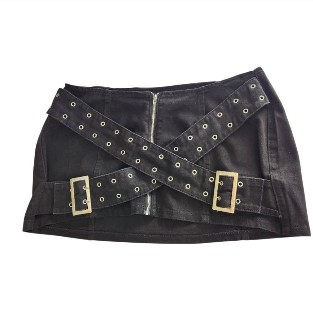 NWT Shein Sky Black Denim Micro Mini Skirt With Belt Details Size XL/12 - Picture 5 of 9